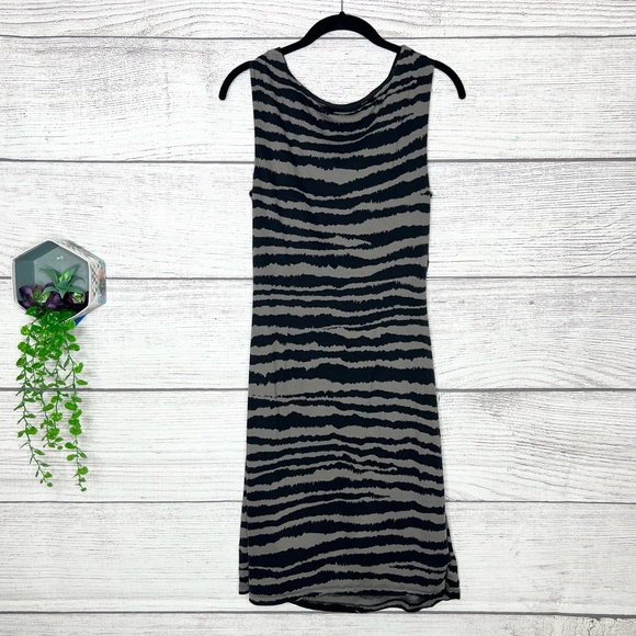 LOFT Black & Gray Zebra Print Sleeveless Cowl Neck Dress Size Medium - Picture 7 of 8